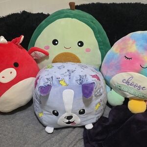 Cute Plush Dog Pouf Ottoman - Light Lavender with Multicolor Print